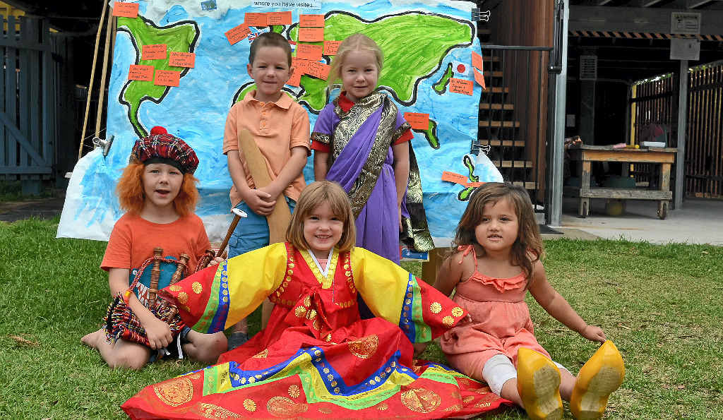 KINDY FUN: Kindergarten children Angus McArthur, Tom Dewar, Addison Hill, Brigitte Elburg and Airlei Taylor (front) celebrate Harmony Day. KINDY FUN: Kindergarten children Angus McArthur, Tom Dewar, Addison Hill, Brigitte Elburg and Airlei Taylor (front) celebrate Harmony Day.